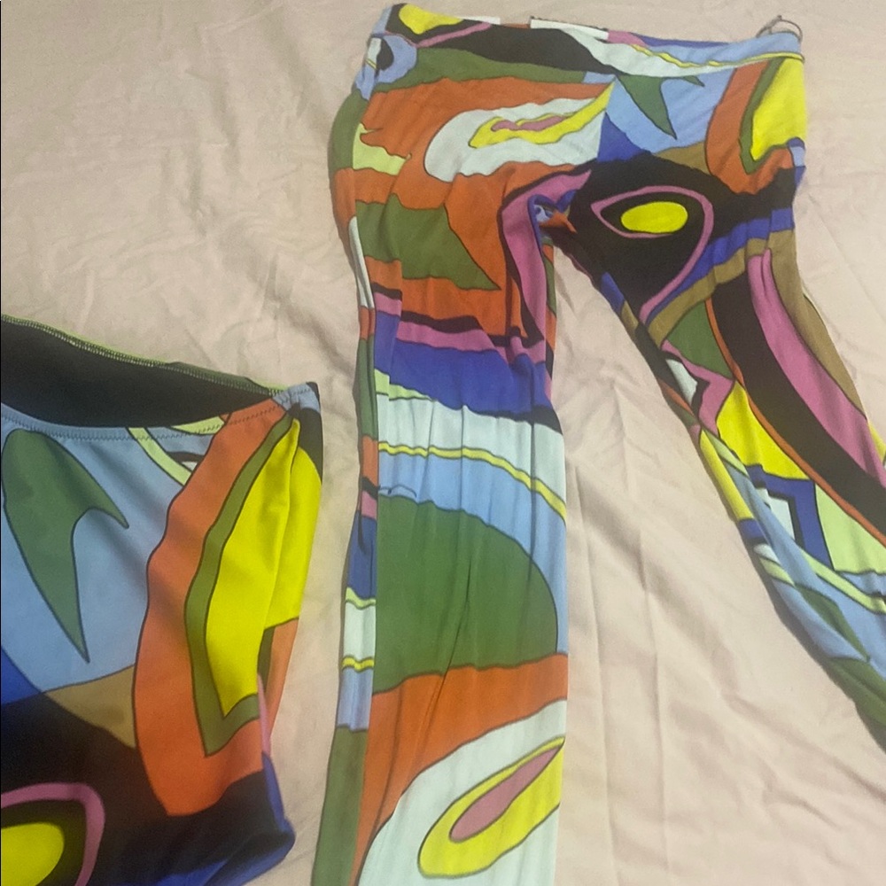 Colorful Print Leggings moschino set stretch to the pants zipper at the side
